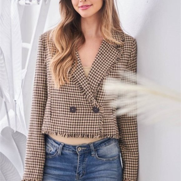 CHIC DOLLZ Houndstooth Blazer COCOA TAN - Picture 6 of 11